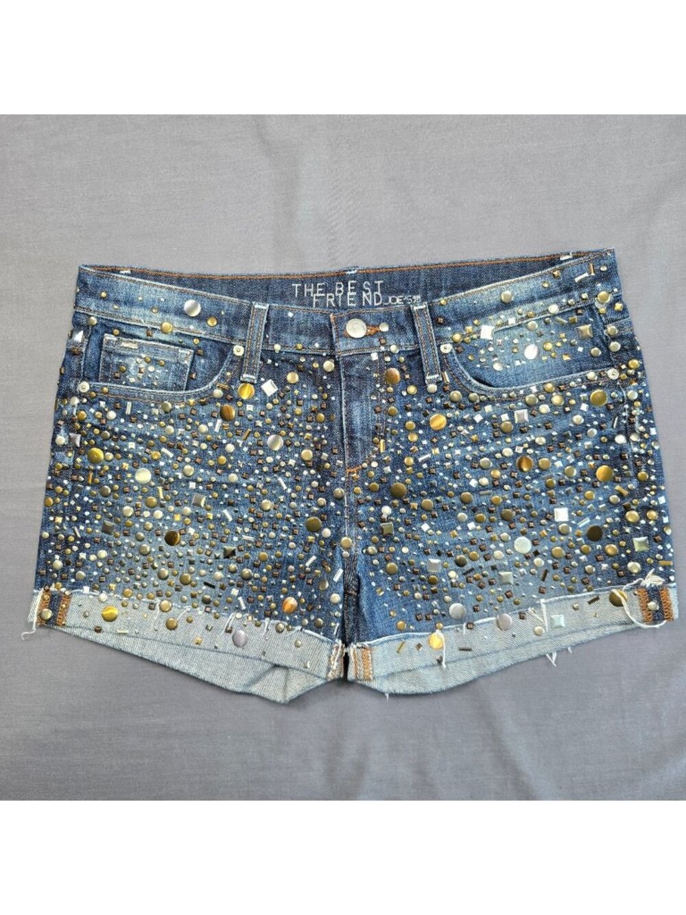 Joes W28 Denim Studded Shorts Blue Embellished Frayed Hem The Best Friend